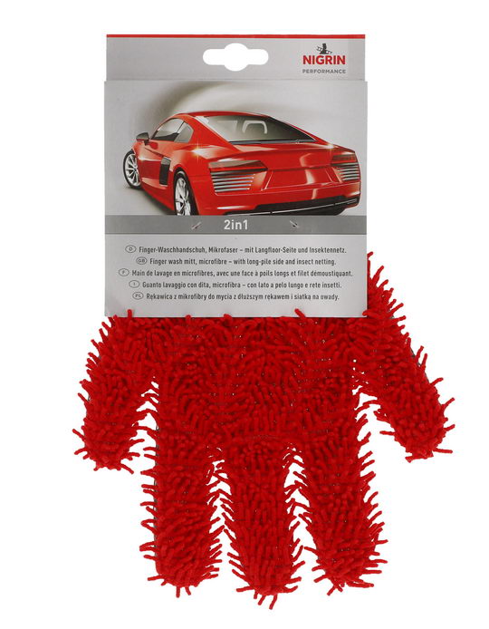 NIGRIN Performance Mikrofaser Finger-Waschhandschuh  (Langfloor-Seite und Insektennetz)