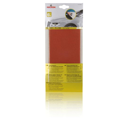 NIGRIN Schleifpapier für den Zwischen-Schliff Körnung 100 + 150 (5x 100er und 5x 150er Körnung)